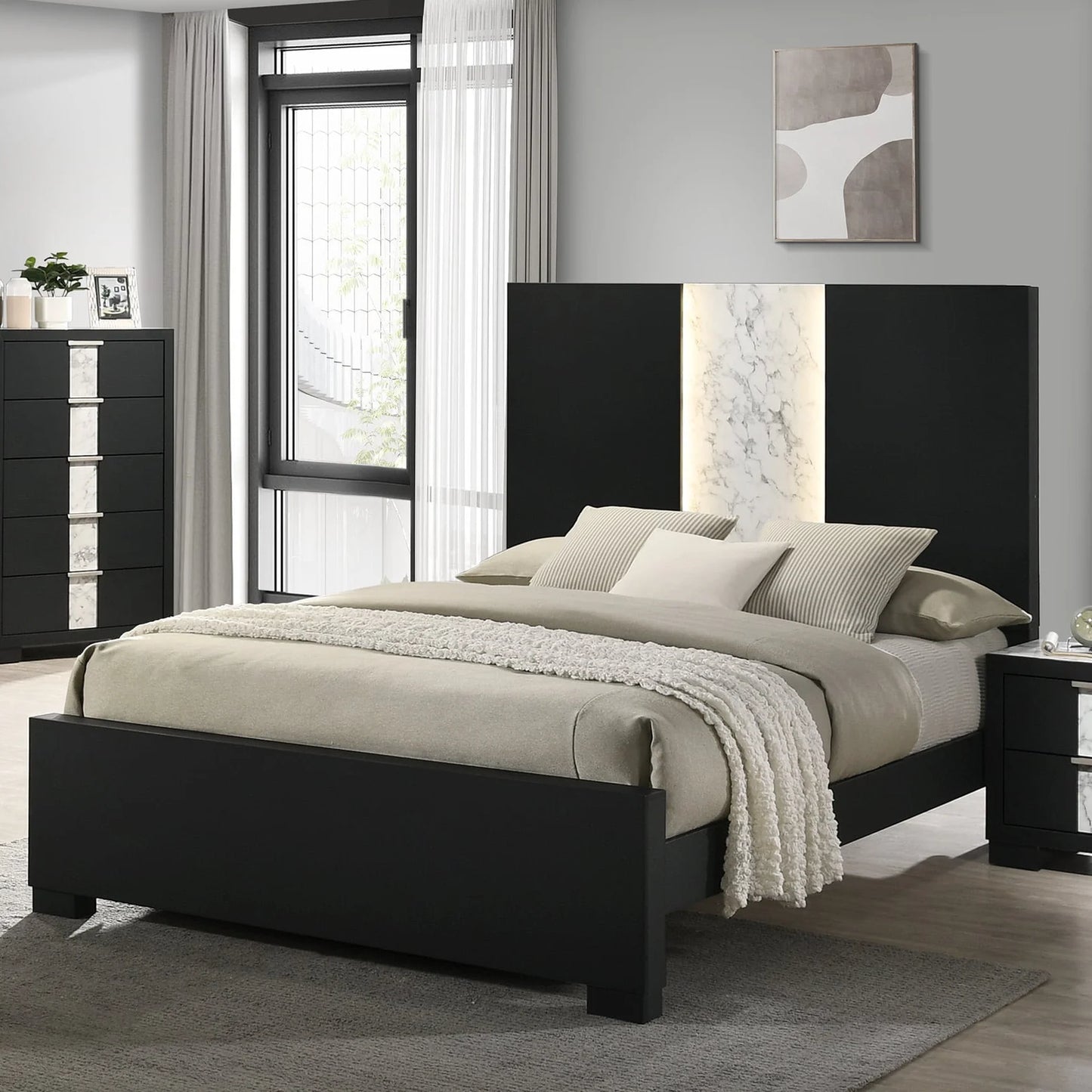 Brand New Black Bed w/LED Headboard (Queen or King)