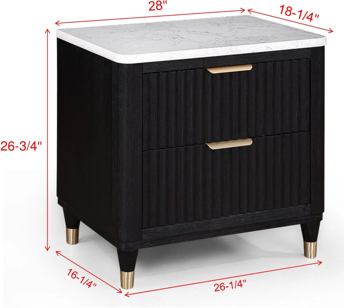 Brand New Black Nightstand w/White Faux Marble Top