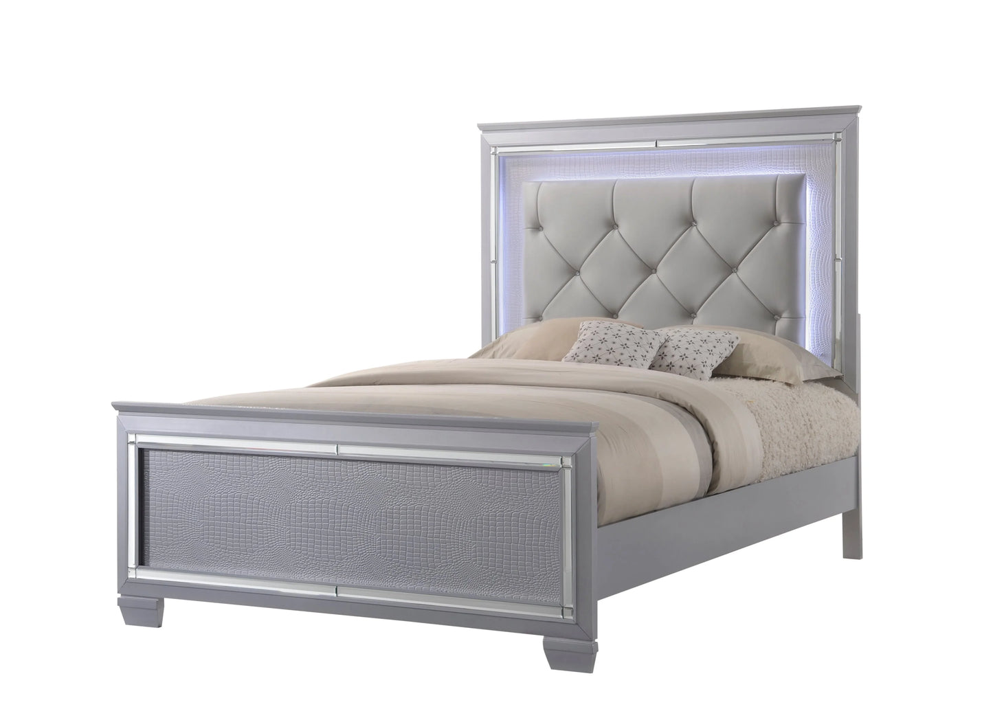 Brand New Silver 4pc Bedroom Set with LED Lights (2 Sizes)
