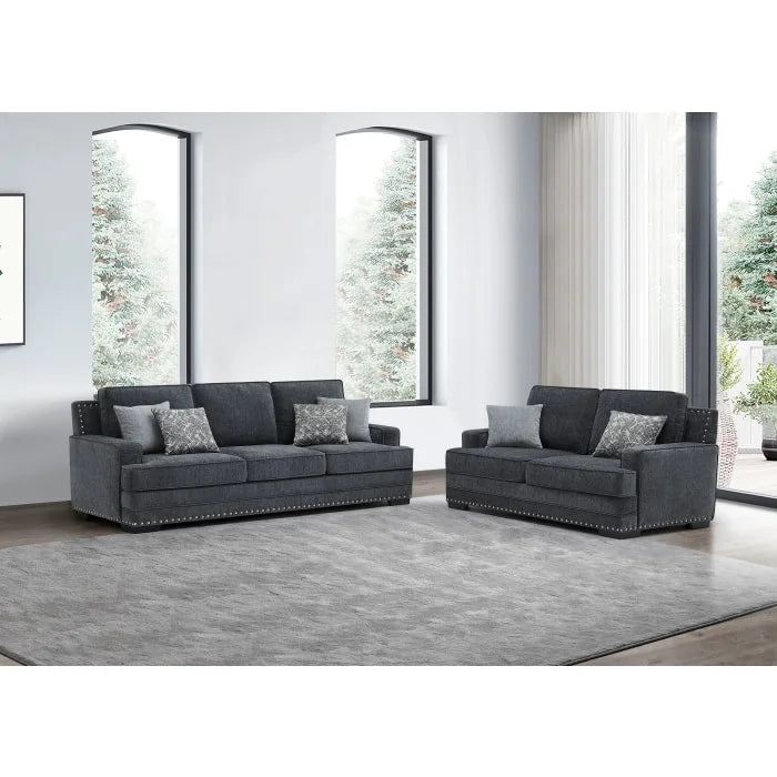 Brand New 2pc Fabric Stationary Sofa Set w/ 6 Pillows (3 Colors)