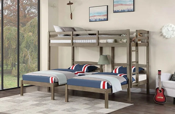 Brand New Warm Grey Triple Twin Bed with Bulit in Nightstand