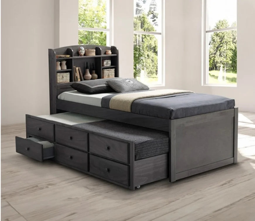 Brand New Grey Twin Size Captions Bed w/Trundle & Drawers