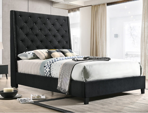 Brand New Black Microfiber Bed with Faux Tuft Diamonds