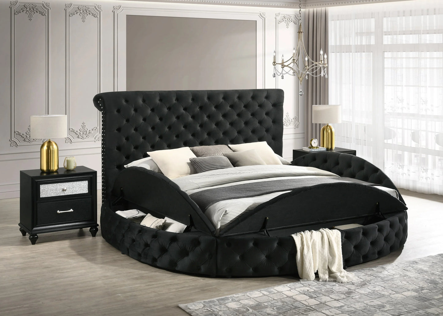 Brand New Black Upholstered Storage Bed (Queen or King)