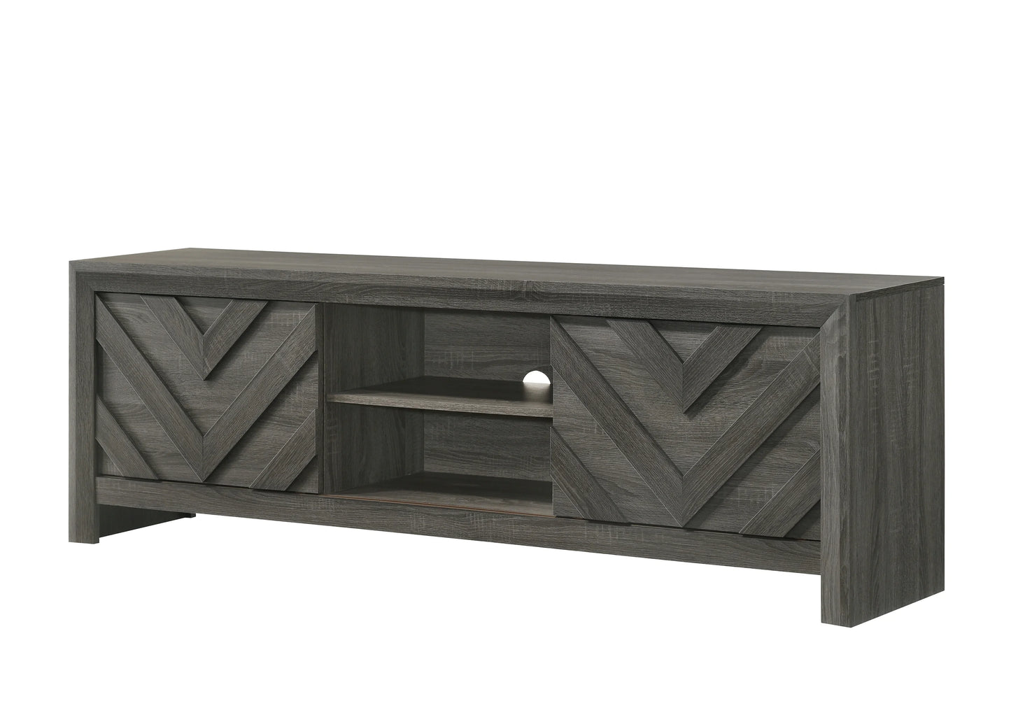 Brand New Grey Rustic 2-Door TV Cabinet with Open Shelves