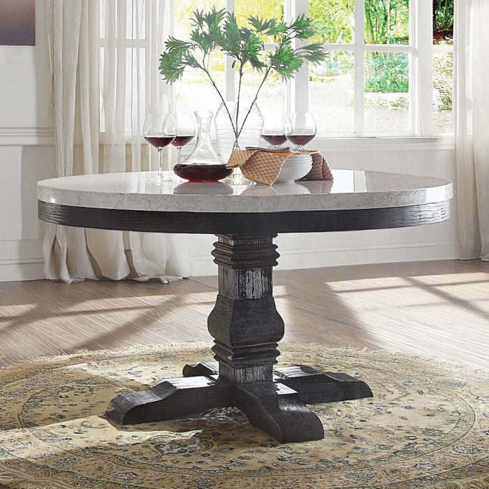 Brand New 5pc White Marble/Salvage Dark Oak Dining Set