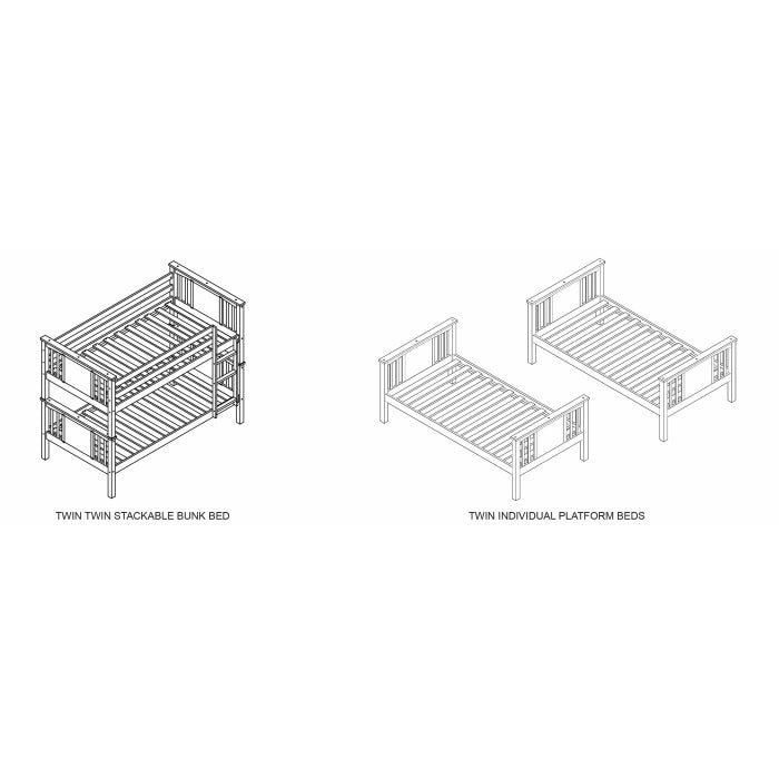 Brand New Twin/Twin Mission Style Stackable Post Pine Wood Bunk Bed (2 Colors)