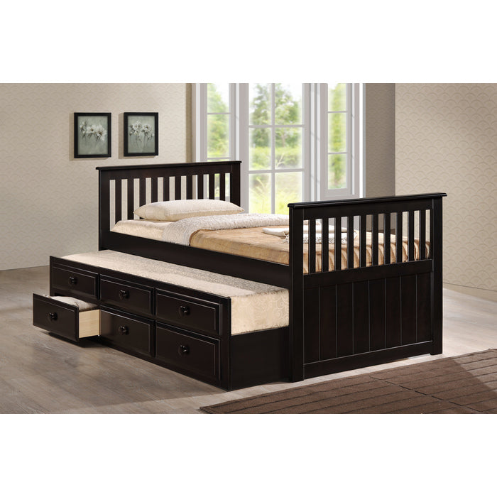 Brand New Espresso Twin Size Captains Bed With Twin Size Trundle & 3 Drawers