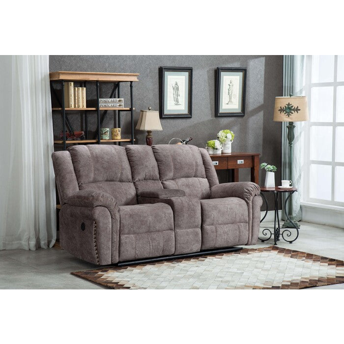 Brand New Velvet Power USB Recliners Loveseat w/ Stitching Design (2 Colors)