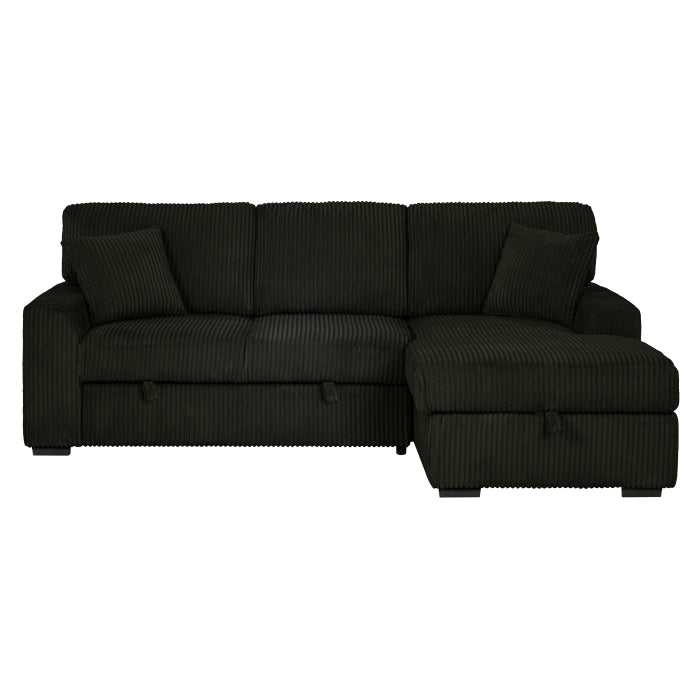 Brand New Black Corduroy RHF Pull Out Sectional Sofa & Storage