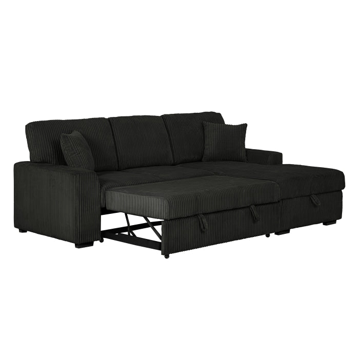 Brand New Black Corduroy RHF Pull Out Sectional Sofa & Storage