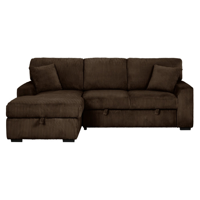 Brand New Dark Brown Corduroy LHF Pull Out Sectional Sofa & Storage