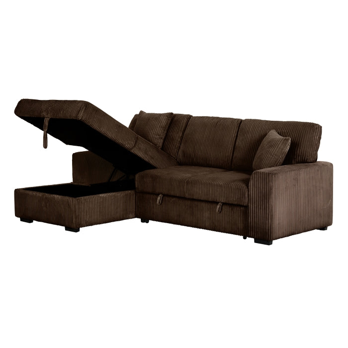 Brand New Dark Brown Corduroy LHF Pull Out Sectional Sofa & Storage
