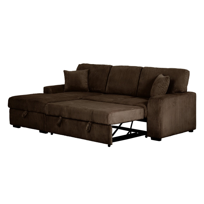 Brand New Dark Brown Corduroy LHF Pull Out Sectional Sofa & Storage