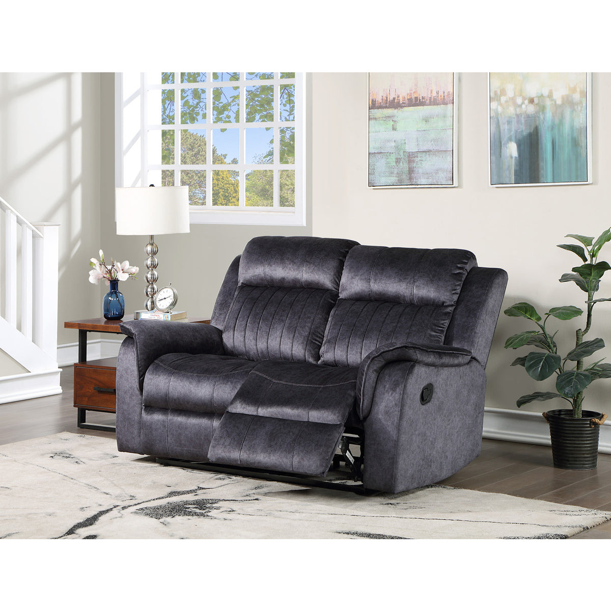 Brand New Fabric Manual Recliners Loveseat (Dark Grey or Blue Grey)