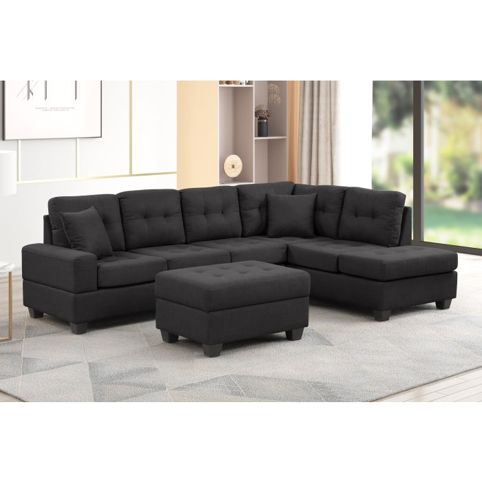 Brand New Fabric Reversible Sectional Sofa & Ottoman w/ Throw Pillows (3 Colors)