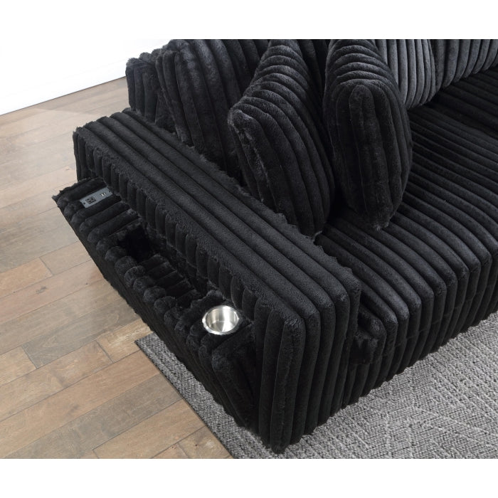 Brand New BLACK Corduroy Oversized Loveseat Power Convertible Bed w/ USB
