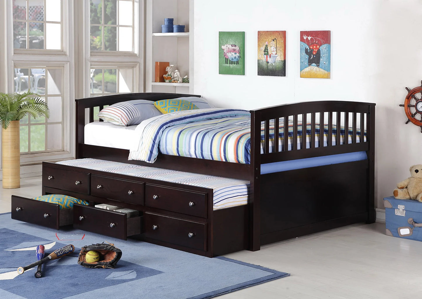 Brand New Espresso Full Size Captains Bed with Twin Trundle & 3 Drawers
