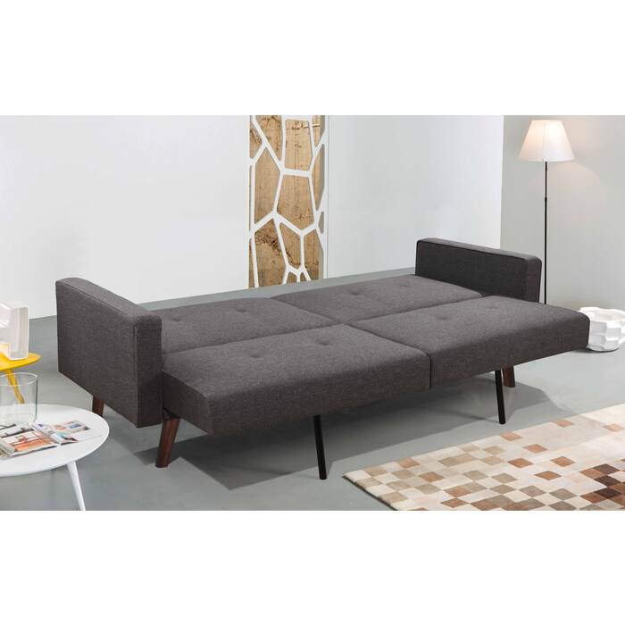 Brand New Grey Fabric Split Back Button Tufted Futon Couch w/ Armrest