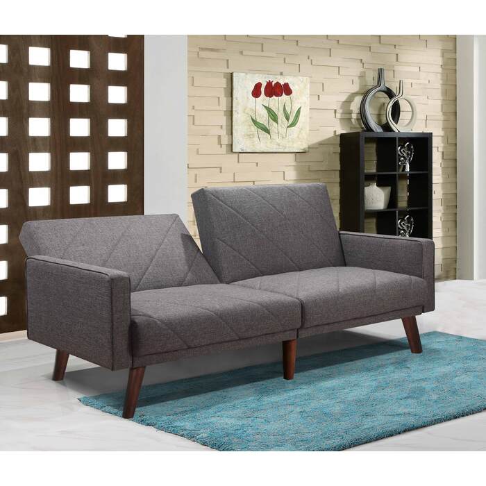 Brand New Grey Fabric Split Back Stitching Lines Design Futon Couch w/Armrest