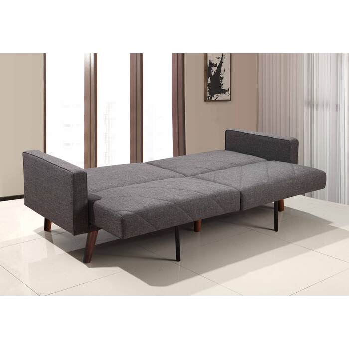 Brand New Grey Fabric Split Back Stitching Lines Design Futon Couch w/Armrest