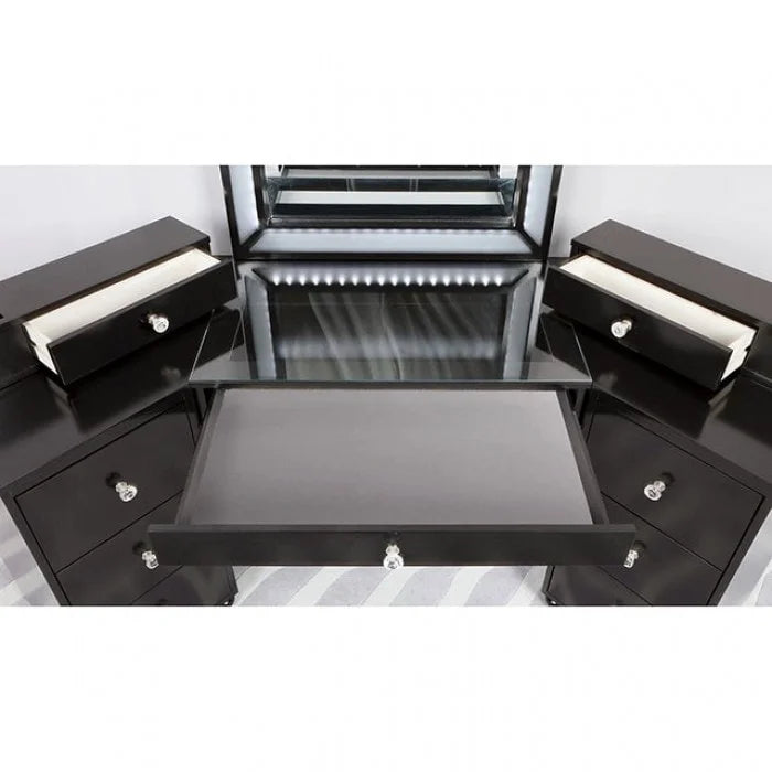 Brand New Vanity with Stool and LED Mirror Obsidian Gray
