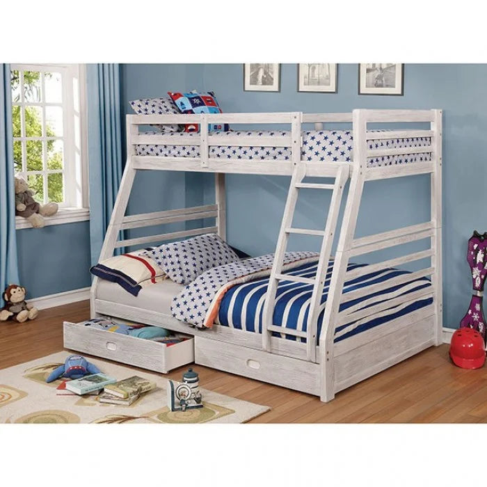 Brand New Wire Washed White Twin/Full Bunkbed with 2pc Drawers