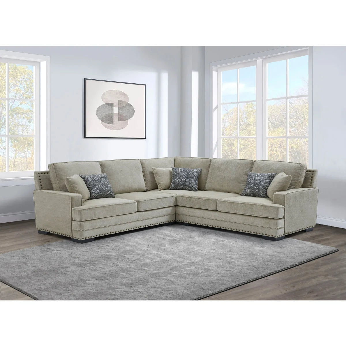 Brand New 3pc Sectional with Nail Head Trim (3 Colors)