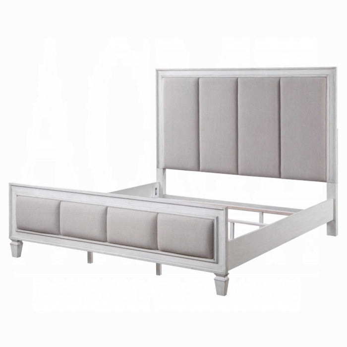 Brand New King Size Light Gray Linen, Rustic Gray & Weathered White Finish Bed
