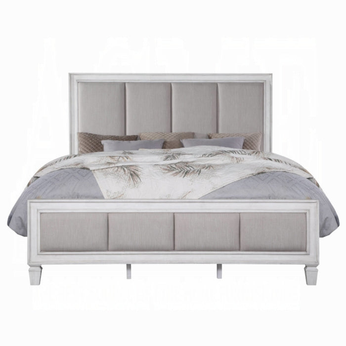 Brand New King Size Light Gray Linen, Rustic Gray & Weathered White Finish Bed
