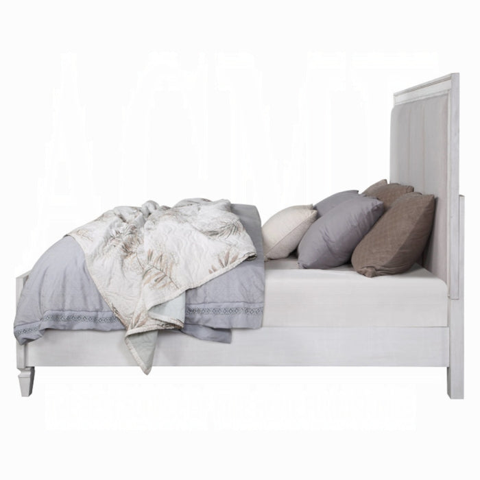 Brand New King Size Light Gray Linen, Rustic Gray & Weathered White Finish Bed