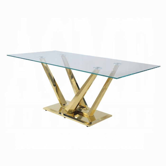 Brand New 7pc Clear Glass & Mirrored Gold Finish Dining Set