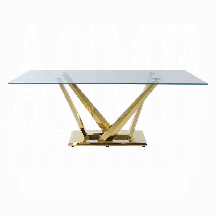 Brand New 7pc Clear Glass & Mirrored Gold Finish Dining Set