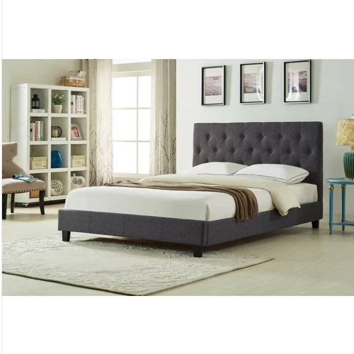 Brand New Dark Grey Linen Upholstered Bed (Full or Queen)