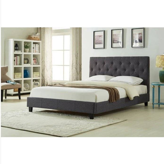 Brand New Dark Grey Linen Upholstered Bed (Full or Queen)
