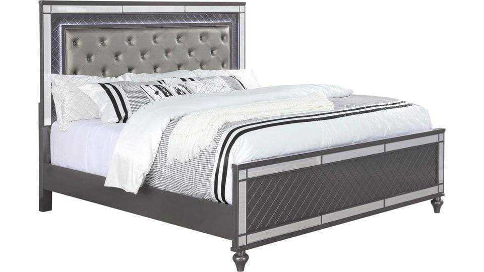 Brand New Grey 4pc Bedroom Set With LED Headboard & Mirror