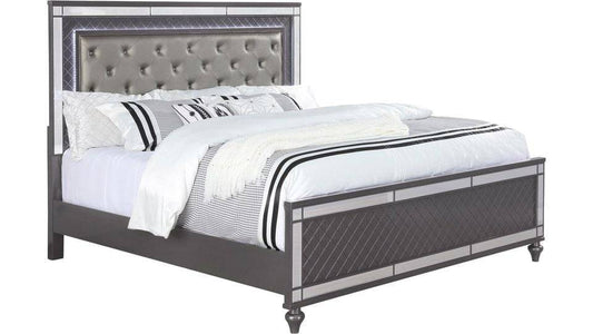 Brand New Grey 4pc Bedroom Set With LED Headboard & Mirror