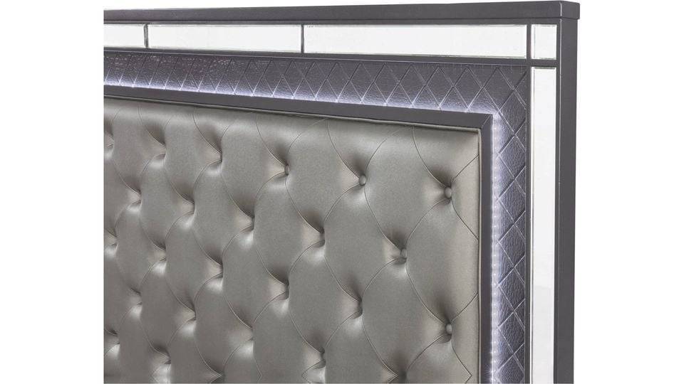 Brand New Grey 4pc Bedroom Set With LED Headboard & Mirror