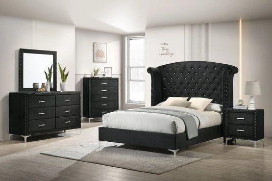 Brand New 4pc Black Fabric Bedroom Set (Queen or King)