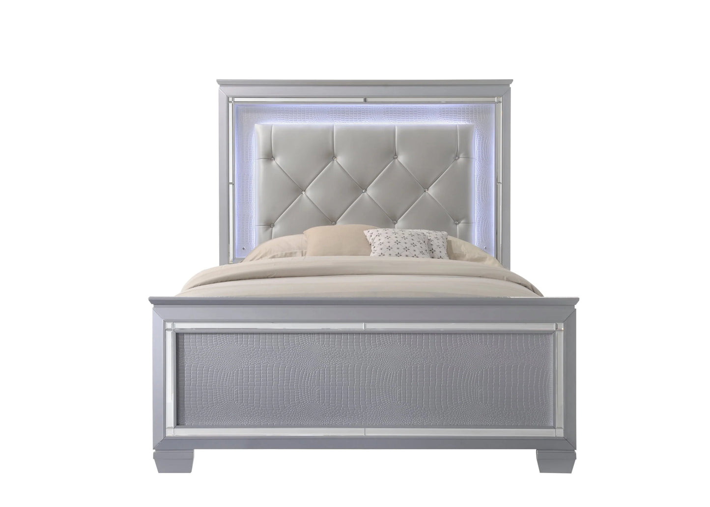 Brand New Silver Bed w/LED Headboard (Queen or King)