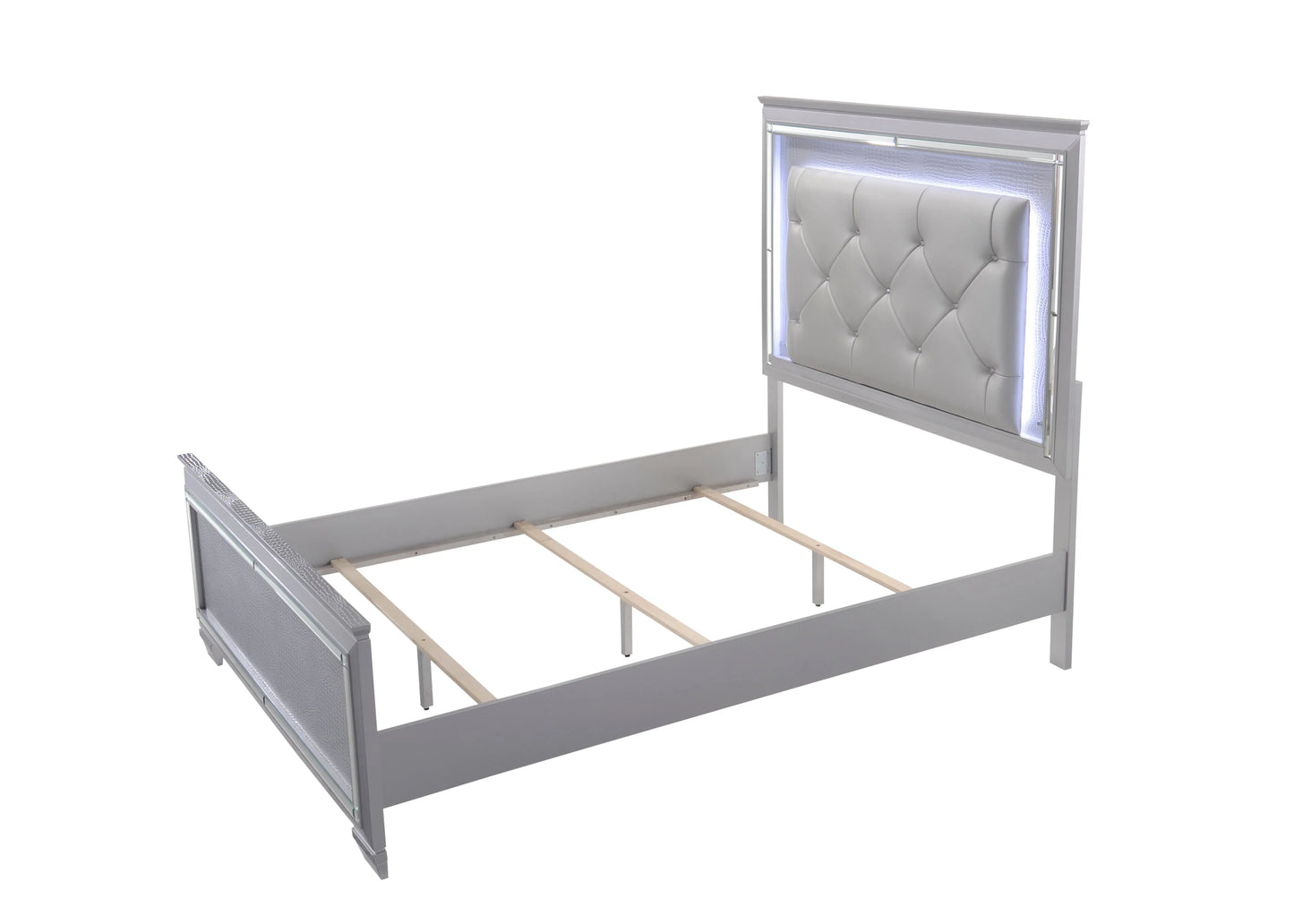 Brand New Silver 4pc Bedroom Set with LED Lights (2 Sizes)