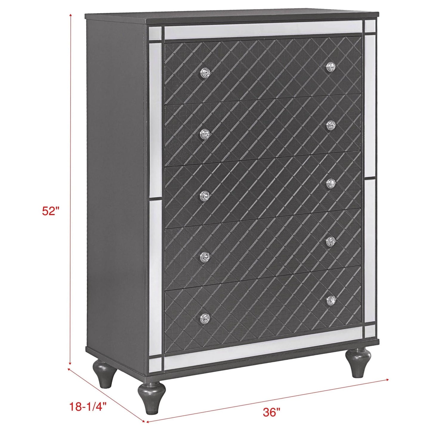 Brand New 5 Drawer Grey Tall Chest