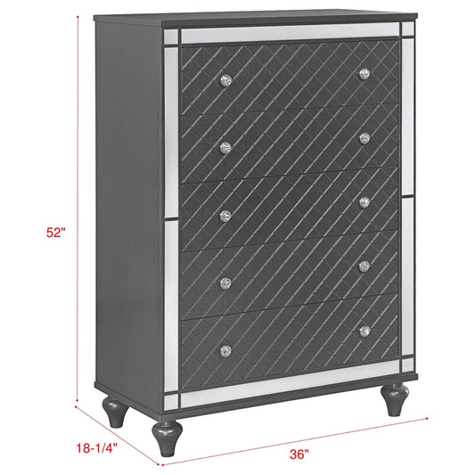 Brand New 5 Drawer Grey Tall Chest
