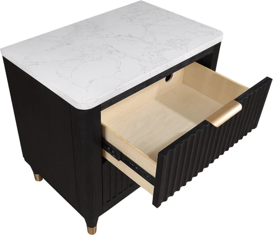 Brand New Black Nightstand w/White Faux Marble Top