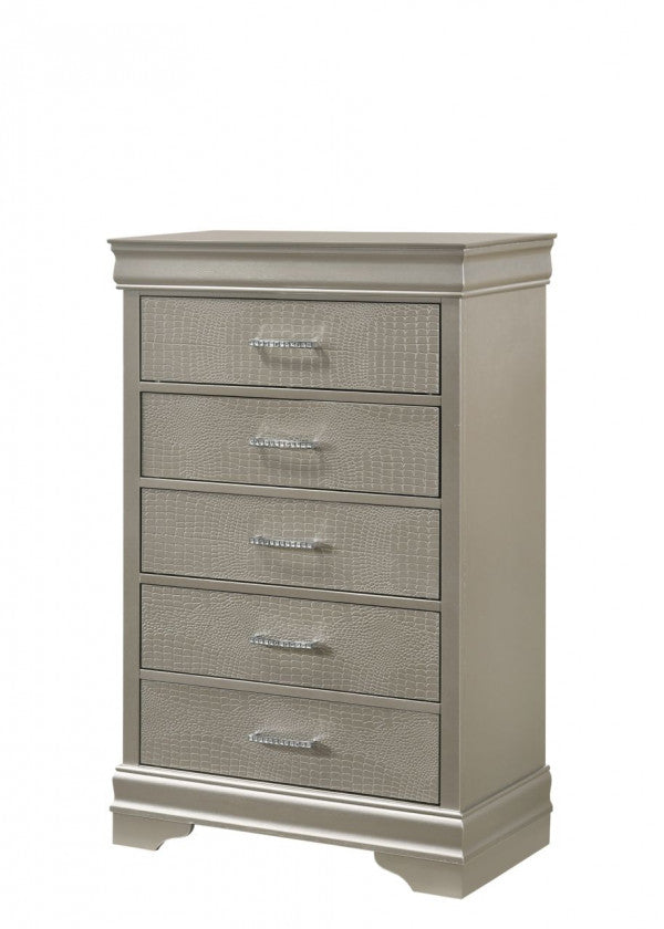 Brand New Silver 5 Drawer Tall Chest