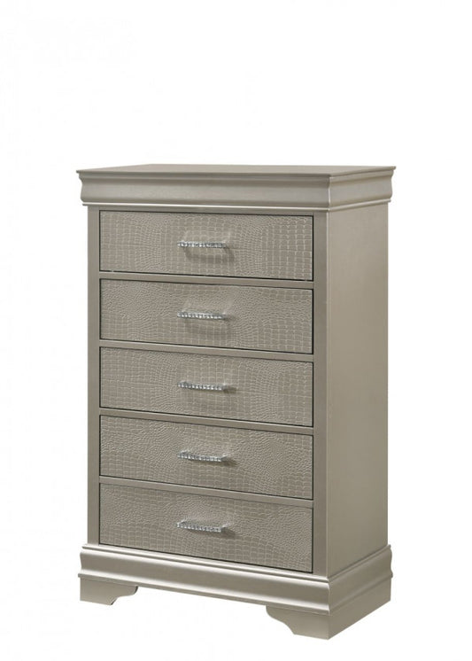 Brand New Silver 5 Drawer Tall Chest
