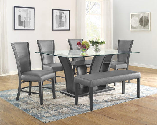 Brand New Grey 6pc Glass Top Dining Set