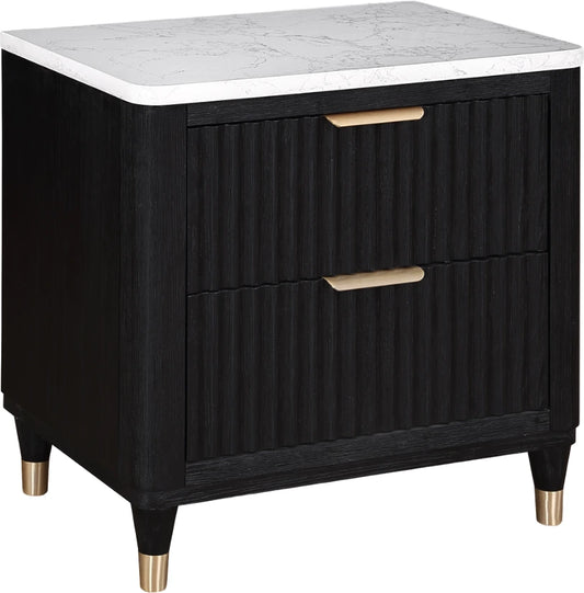 Brand New Black Nightstand w/White Faux Marble Top