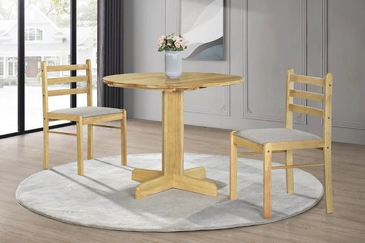 Brand New 3pc Small Drop-Leaf Natural Color Dining Set