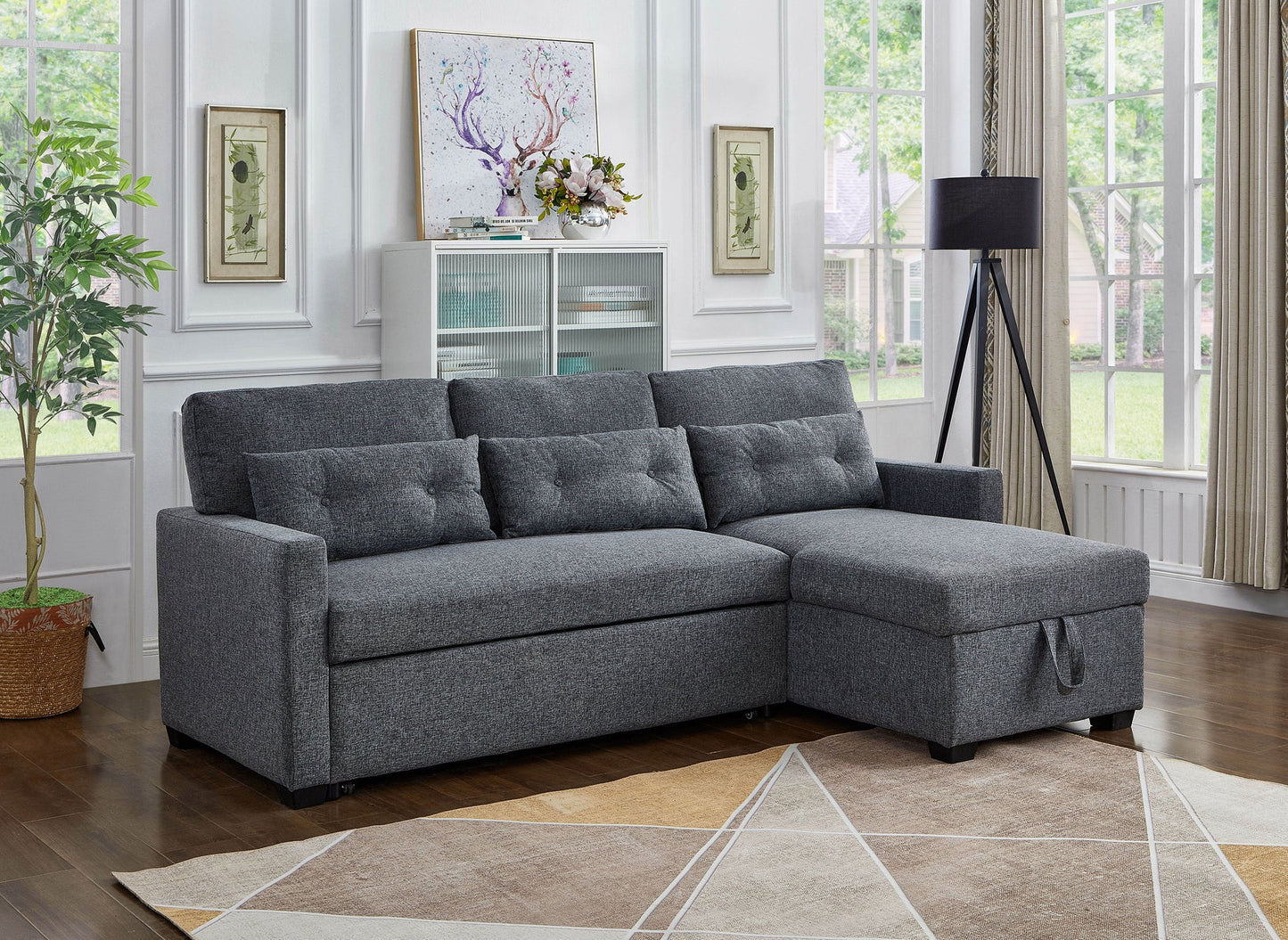 Brand New Sectional Sofa with Pullout Sleeper & Chaise Storage (Grey or Brown)
